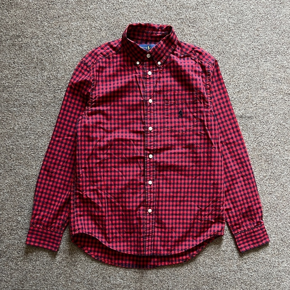 Ralph Lauren Red Gingham Checkered Button Down Long Sleeve Shirt Boys L (14-16) - Picture 1 of 12